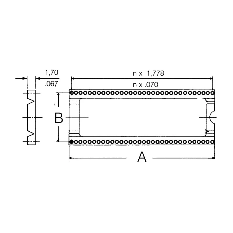 E-TEC 1.78 mm Pitch Vertical 64 Way Through Hole Turned Pin Open Frame DIL Socket 3A SDS-232-S075-95