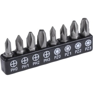 RS PRO Phillips, Pozidriv Screwdriver Bit Set 8 Pieces Chrome Vanadium Steel 25 mm Drive 615-9192