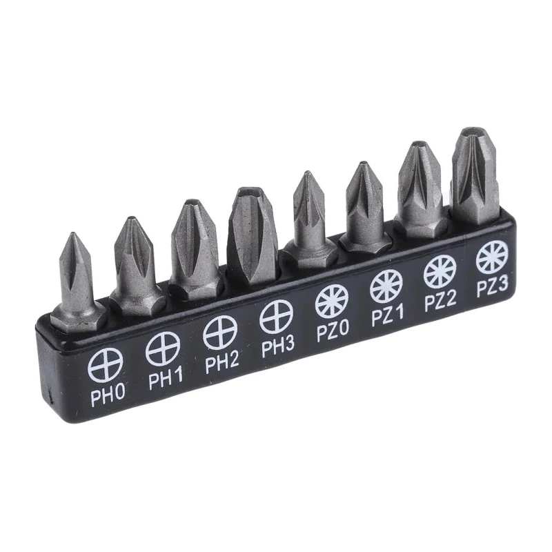 RS PRO Phillips, Pozidriv Screwdriver Bit Set 8 Pieces Chrome Vanadium Steel 25 mm Drive 615-9192