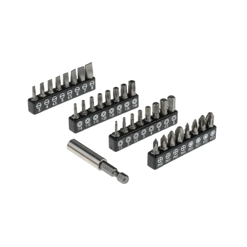 RS PRO Hex, Phillips, Slotted, Torx Screwdriver Bit Set 32 Pieces, Chrome Molybdenum Vanadium Steel, 1/4in Drive 615-9209