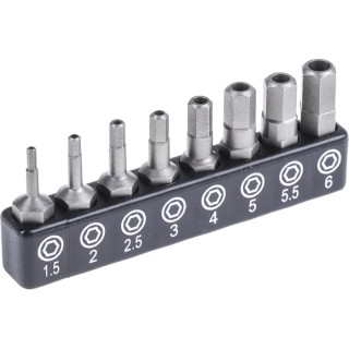 RS PRO Tamperproof Hexagon Screwdriver Bit Set 8 Pieces, Chrome Molybdenum Vanadium Steel, 25mm 1/4 Inch Hex Drive 615-9237