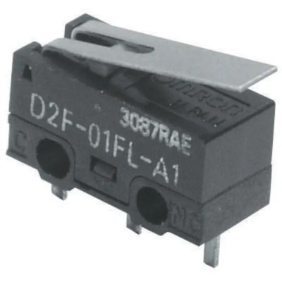 Omron Ultra Sub-Miniature Roller Lever Micro Switch, PCB Terminal, SPDT, 100mA, 30V DC, Snap-In Latch D2F-01L2