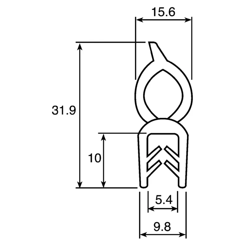 RS PRO Black Ethylene Propylene Diene Monomer Edge Protection Strip 10m Length 15.6mm Width 31.9mm Height 619-1578