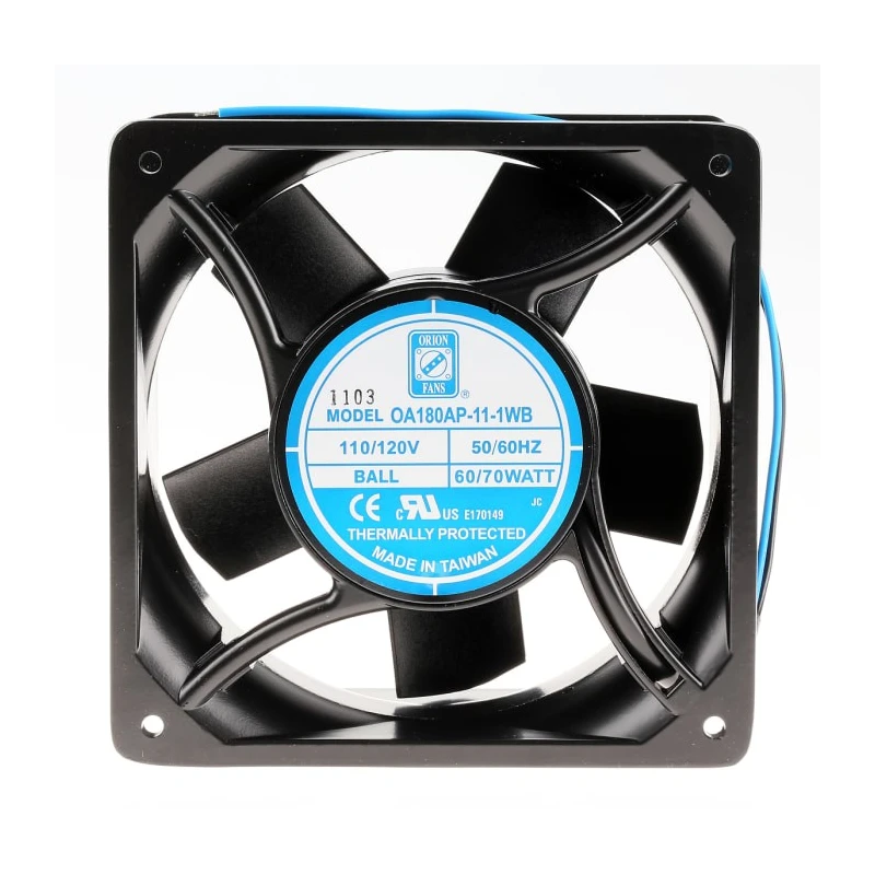 RS PRO AC Dual Ball Bearing Axial Fan 115V AC, 70W, 3200 RPM, 713.6 m³/h, IP44, 180mm × 180mm × 89mm IP44