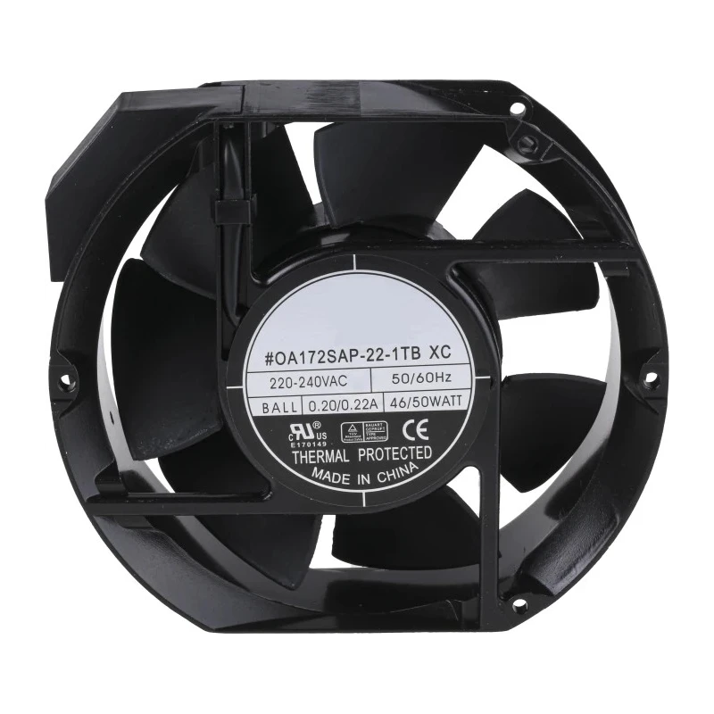 RS PRO AC Dual Ball Bearing Axial Fan 230V AC 50W 220mA Max 509.7m³/h IP44 172mm Frame Size IP44