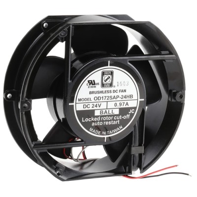 RS PRO Axial Fan 24V DC 399.3 m³/h Air Flow 23.3W Power 970mA Current 172 mm Frame Size 150 mm Width 51 mm Depth 619-6725