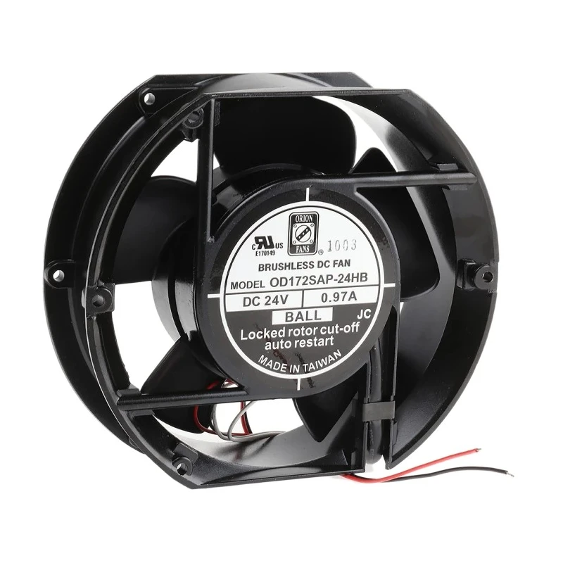 RS PRO Axial Fan 24V DC 399.3 m³/h Air Flow 23.3W Power 970mA Current 172 mm Frame Size 150 mm Width 51 mm Depth 619-6725