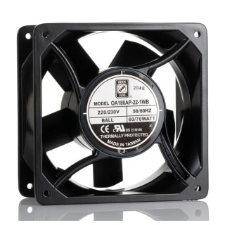 RS PRO Industrial AC Dual Ball Bearing Axial Fan 230V AC 62W 713.6 m³/h Airflow IP44 176 mm Square Frame IP44