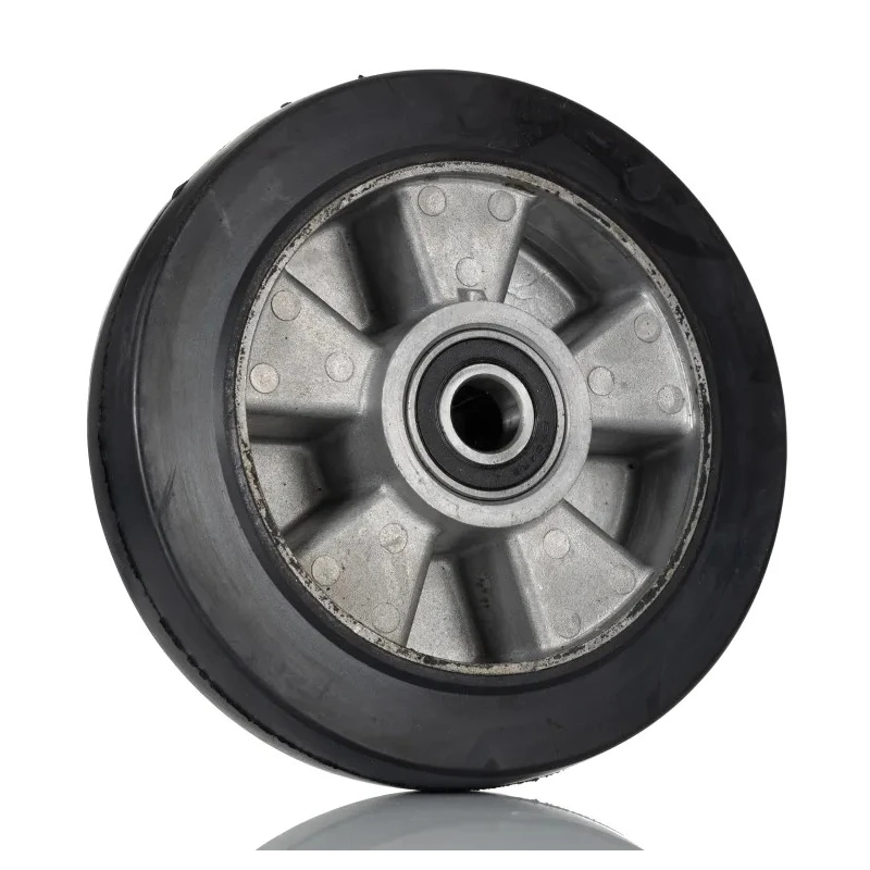 RS PRO Black Rubber Trolley Wheel, 400 kg Load Capacity, 200 mm Diameter, 50 mm Width, Aluminium Hub, Ball Bearing 621-9569