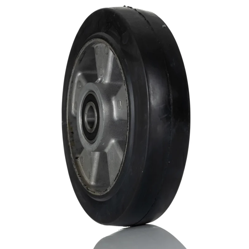 RS PRO Black Rubber Trolley Wheel, 400 kg Load Capacity, 200 mm Diameter, 50 mm Width, Aluminium Hub, Ball Bearing 621-9569