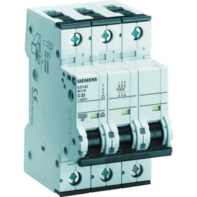 Siemens Miniature Circuit Breaker 3-Pole 300mA Type C 400V AC 10 kA Breaking Capacity 5SY4314-7