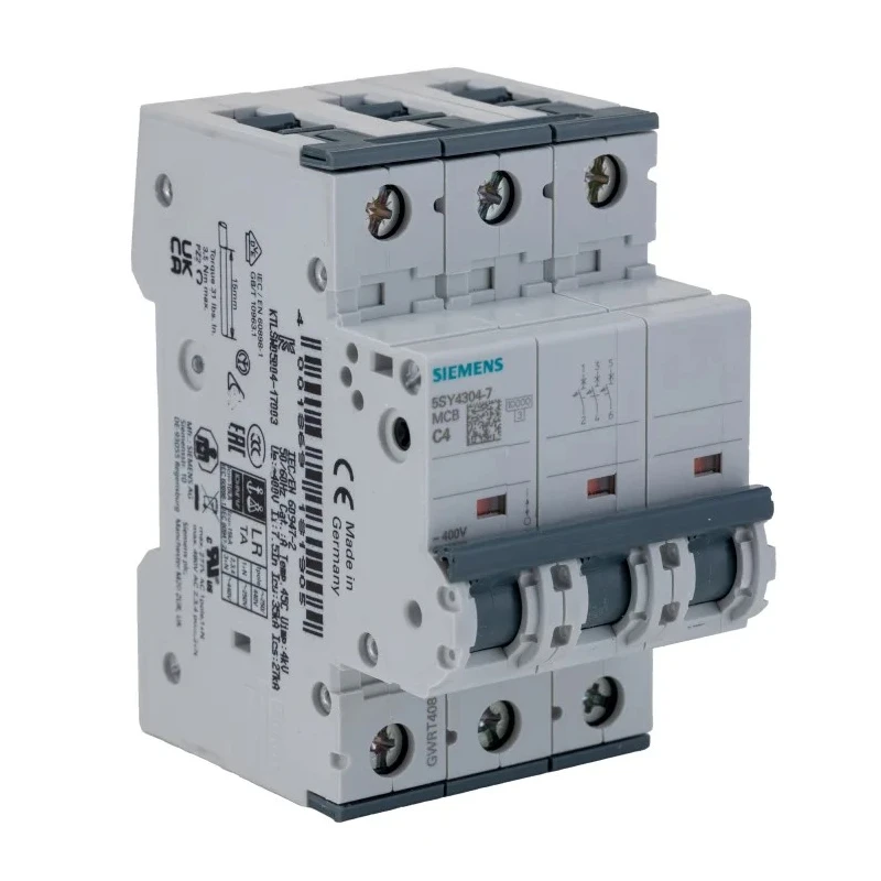 Siemens SENTRON Miniature Circuit Breaker, 3-Pole, 4A, Type C, 400V AC, 60V DC, 10 kA Breaking Capacity 5SY4304-7
