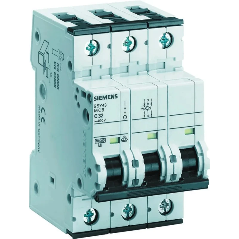 Siemens SENTRON Miniature Circuit Breaker 3-Pole 1.6A Type C 400V AC 10 kA Breaking Capacity 5SY4315-7