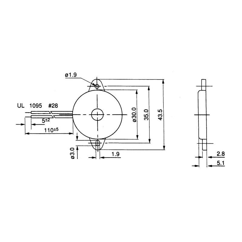 RS PRO 108 dB Panel Mount Continuous External 3.2 mm Piezo Buzzer Component 1V ac Max 6221427P