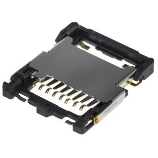 JAE 8 Way Hinged MicroSD Memory Card Connector Surface Mount Copper Alloy Gold over Nickel ST1W008S4A