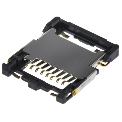 JAE 8 Way Hinged MicroSD Memory Card Connector Surface Mount Copper Alloy Gold over Nickel ST1W008S4A