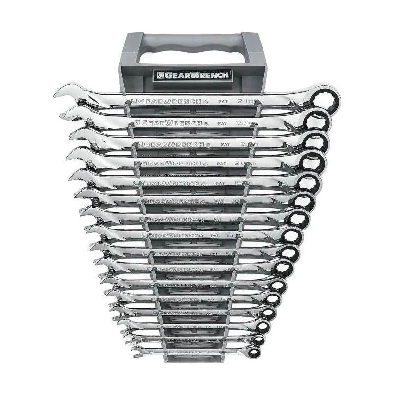 GearWrench 16-Piece Ratchet Spanner Set 8 to 24 mm Nickel Chrome Plated 85099
