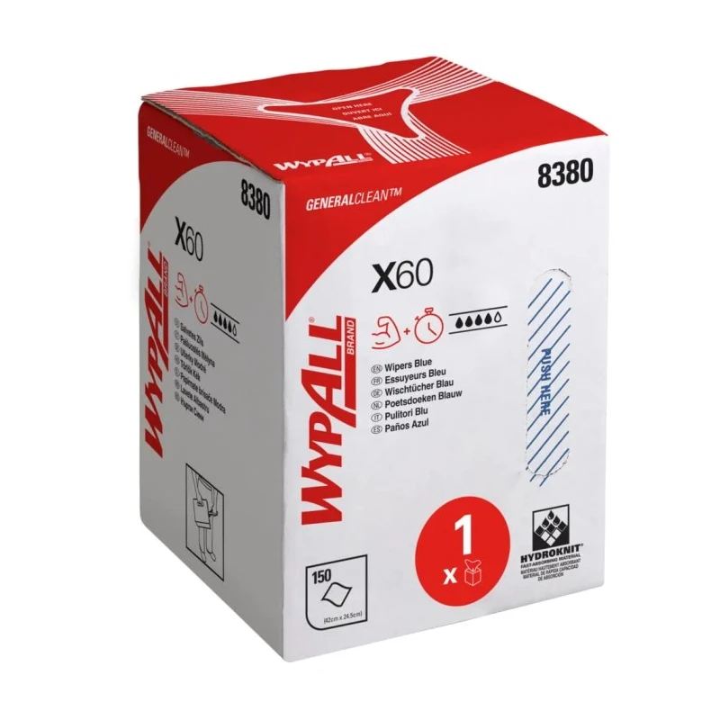 WYPALL X60 General Clean Wiping Paper Roll Blue Centrefeed Cleaning Wipes 1 Ply 150 Sheets 423x247 mm 8380