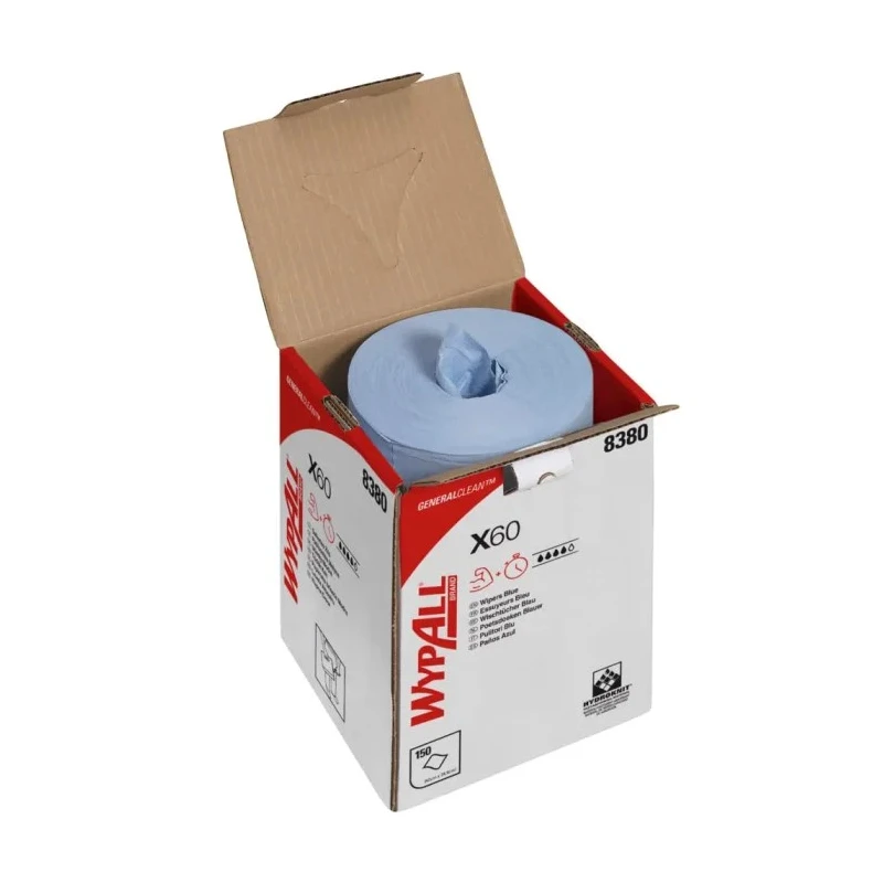WYPALL X60 General Clean Wiping Paper Roll Blue Centrefeed Cleaning Wipes 1 Ply 150 Sheets 423x247 mm 8380