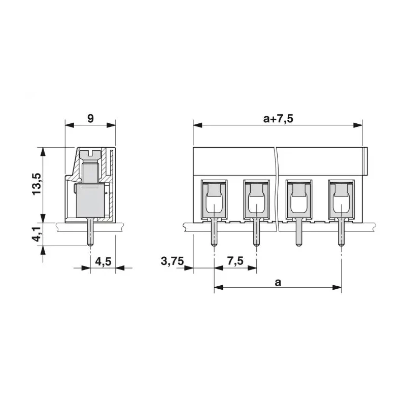Phoenix Contact PT 2.5/11-7.5-H Series Straight PCB Terminal Block, 11 Contacts, 7.5 mm Pitch, 32A, 800V, 1 Row 1988192