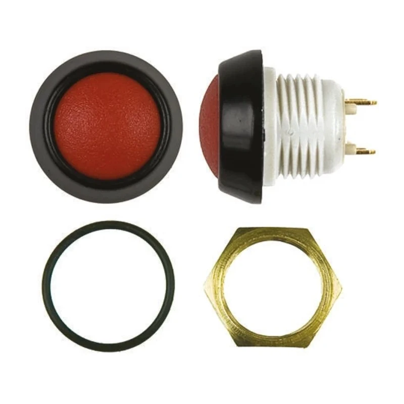 ITW Switches 48 Series Miniature Push Button Switch, Panel Mount, 14 mm Cutout, Red, SPST, IP67 48-2-RB-N-RD-B