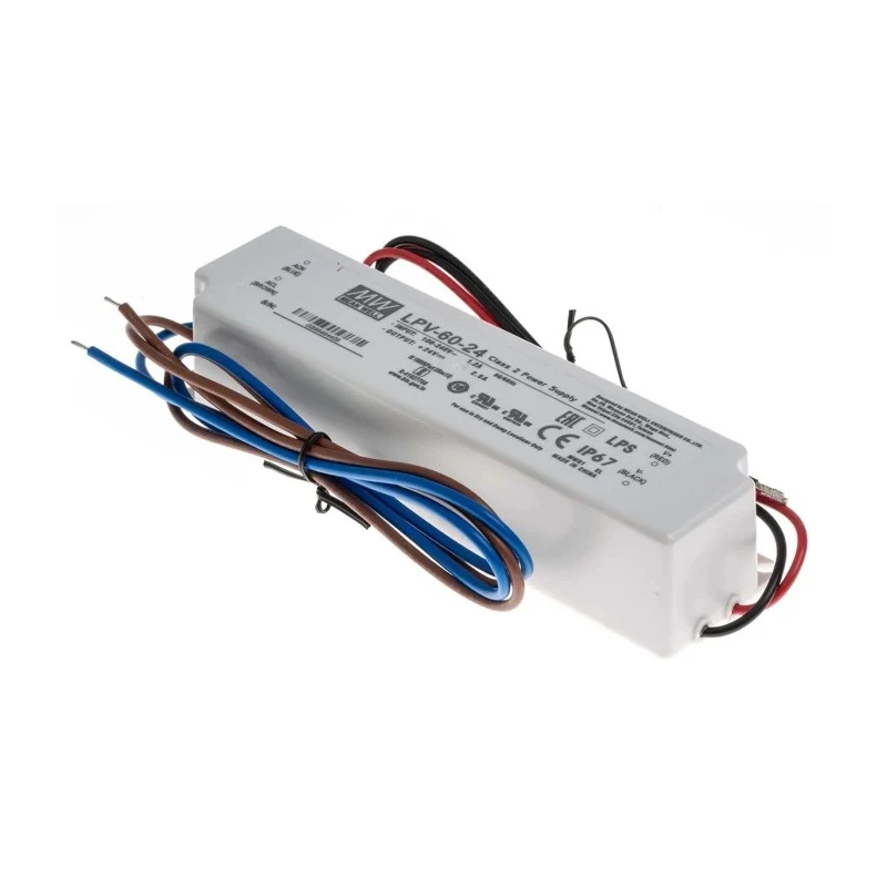 MEAN WELL  IP67 1 Output LED Driver, 24V, 60W, 2.5A Constant Voltage Industrial LED Driver IP67