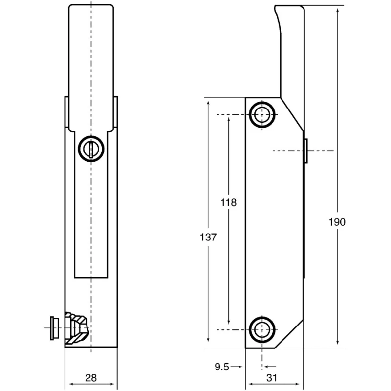 Steinbach & Vollman Die Cast Zinc Chrome Lockable Side Mounted Door Latch 190 mm 28 mm Width 31 mm Depth 38700050