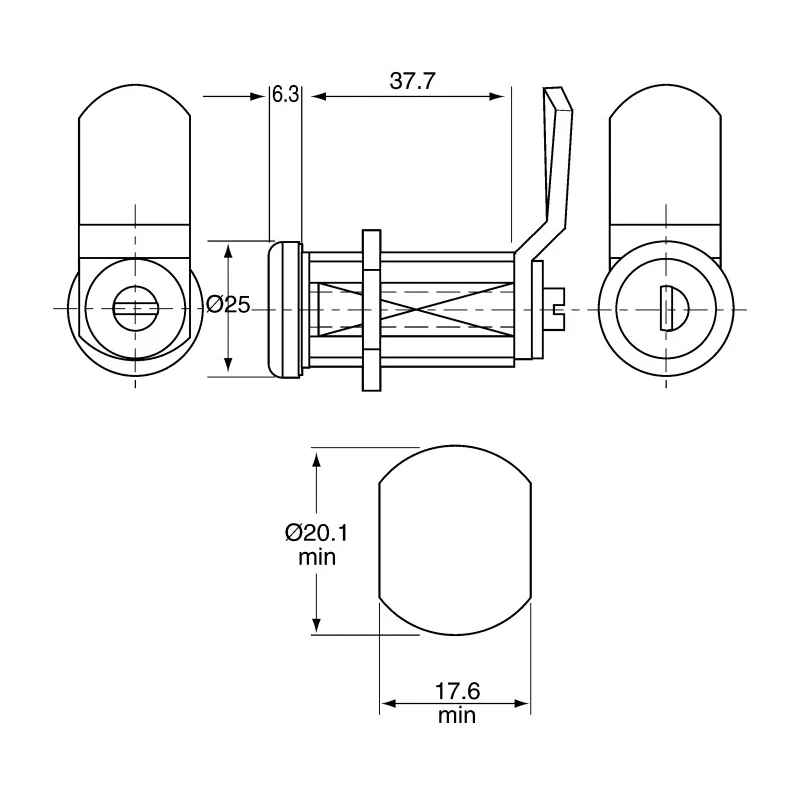 Euro-Locks a Lowe & Fletcher group Company Shuttered 5 Disc Camlock, Chrome Finish, 37.7 mm Panel-to-Tongue Depth B448032