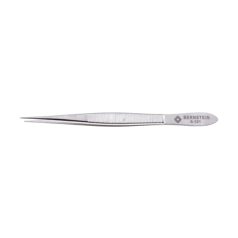 Bernstein 120mm Nickel Plated Steel Narrow, Serrated ESD Safe Tweezer 5-121