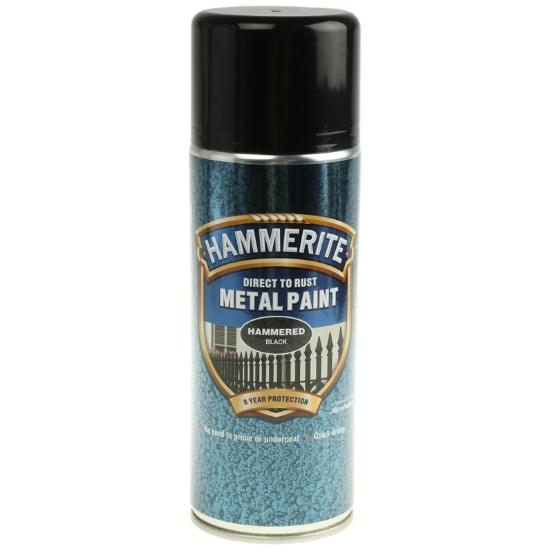 Hammerite Direct To Rust Metal Spray Paint Black Hammered Finish 400 ml 5084781