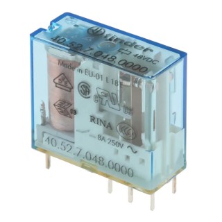 Finder Power Relay PCB Mount, 48V DC Coil, 8A Switching Current, DPDT Contact Configuration 40.52.7.048.0000