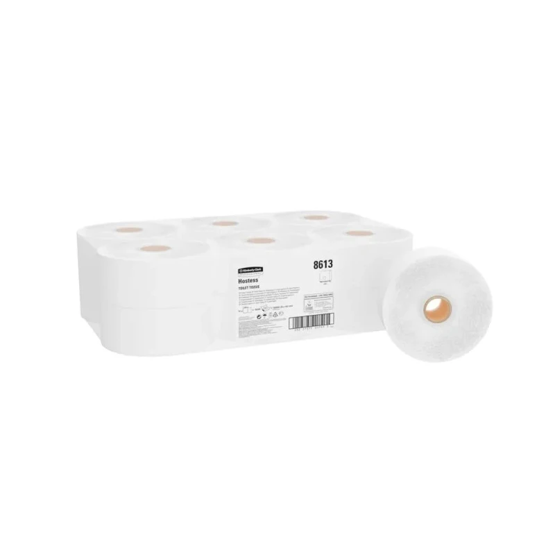 Hostess Jumbo Size Toilet Roll 12 Rolls 12000 Sheets 76mm Core Diameter Single Ply 8613