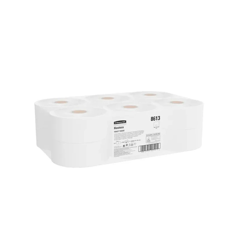 Hostess Jumbo Size Toilet Roll 12 Rolls 12000 Sheets 76mm Core Diameter Single Ply 8613