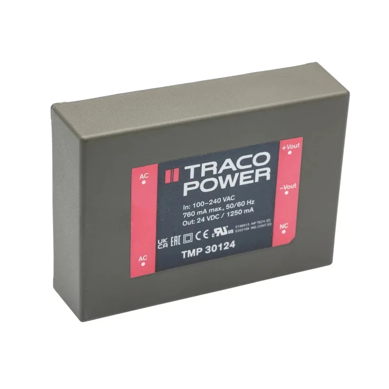 TRACOPOWER TMP 30124 Switching Power Supply 24V DC 30W 1.25A 85-264V AC Input PCB Mount TMP Series