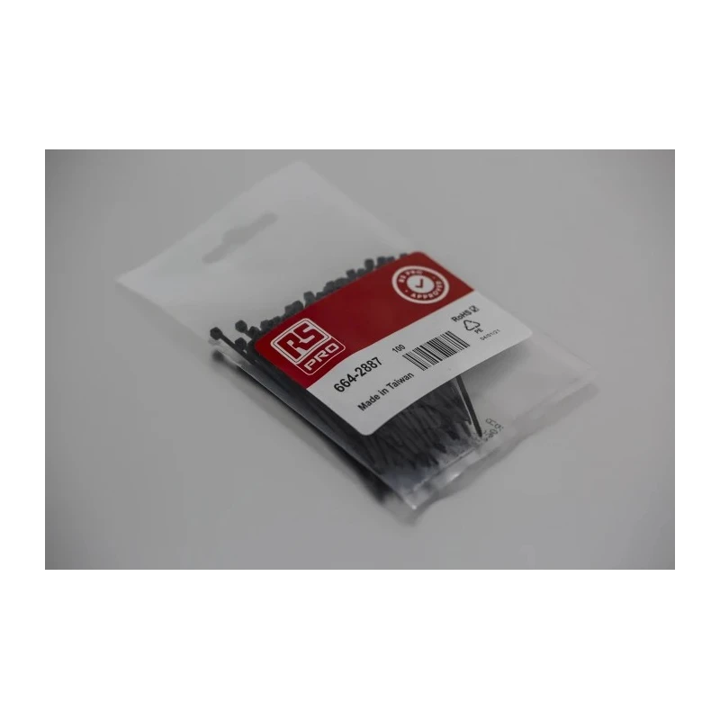 RS PRO Cable Tie Sub Miniature 71 mm Length x 1.6 mm Width Black Polyamide 66 664-2887