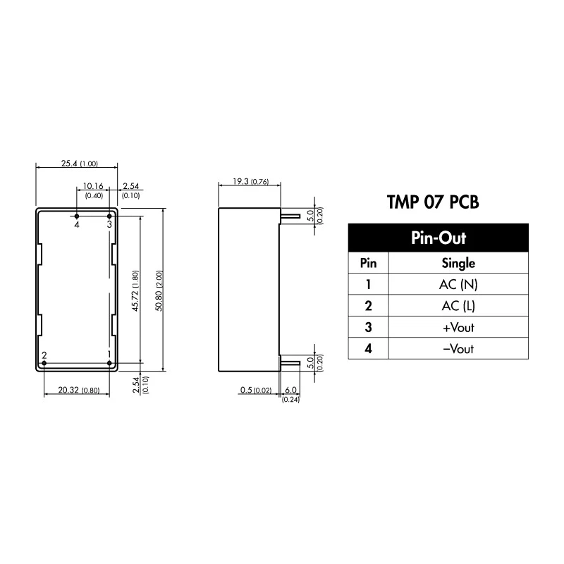 TRACOPOWER TMP 07105 Switching Power Supply 5V DC, 7W, 85-264V AC Input, PCB Mount TMP 07105