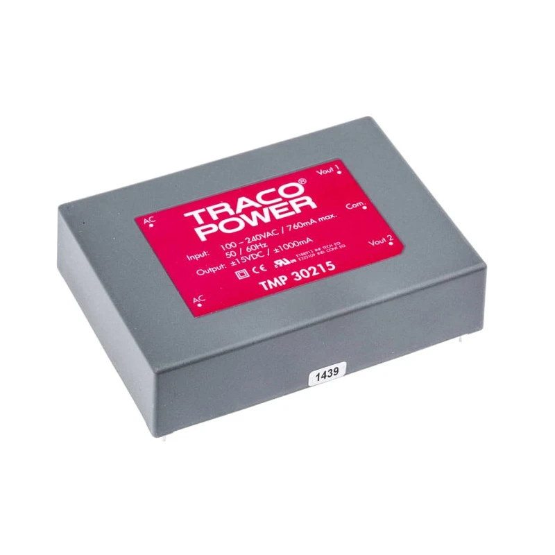 TRACOPOWER Switching Power Supply, Dual Output 15V DC, 30W, 1A, PCB Mount, 85-264V AC, TMP 30215