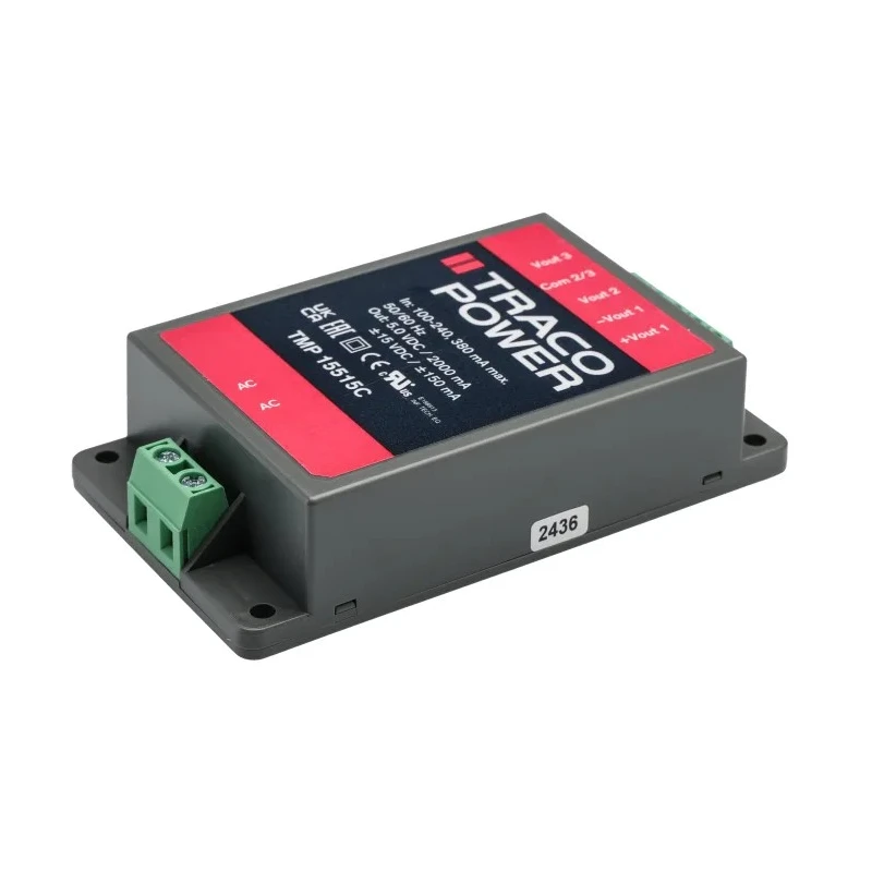 TRACOPOWER Switching Power Supply 3 Output 15V DC 15W Chassis Mount TMP 15515C