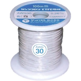 Sunhayato JUNFLON Series White 0.05 mm² 30 AWG Single Core Hook Up Wire, 100 m Length, Ethylene AWG30-100-W