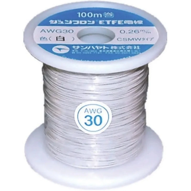 Sunhayato JUNFLON Series White 0.05 mm² 30 AWG Single Core Hook Up Wire, 100 m Length, Ethylene AWG30-100-W