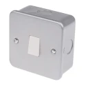 RS PRO Grey 6 A Surface Mount Metalclad Steel 2 Way Rocker Light Switch 1 Gang Matt Finish 240V 768-3523