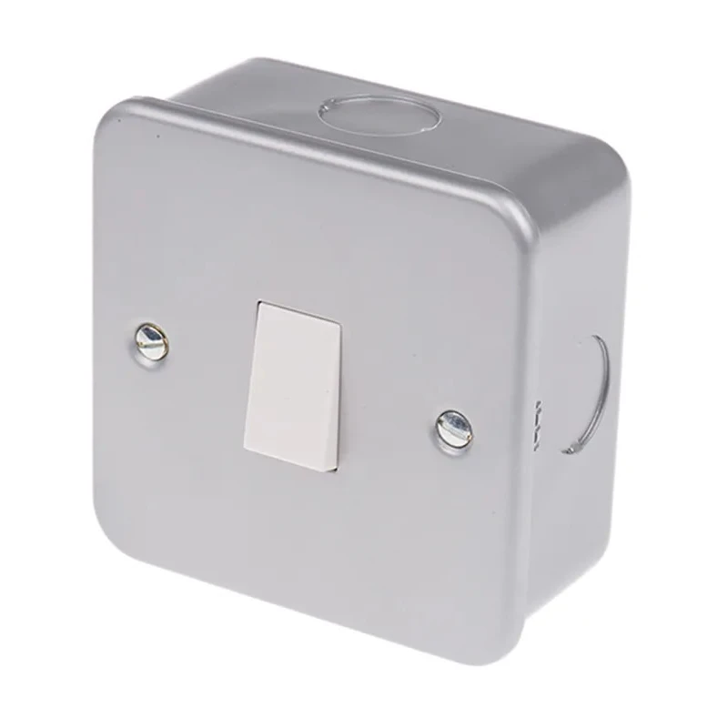 RS PRO Grey 6 A Surface Mount Metalclad Steel 2 Way Rocker Light Switch 1 Gang Matt Finish 240V 768-3523