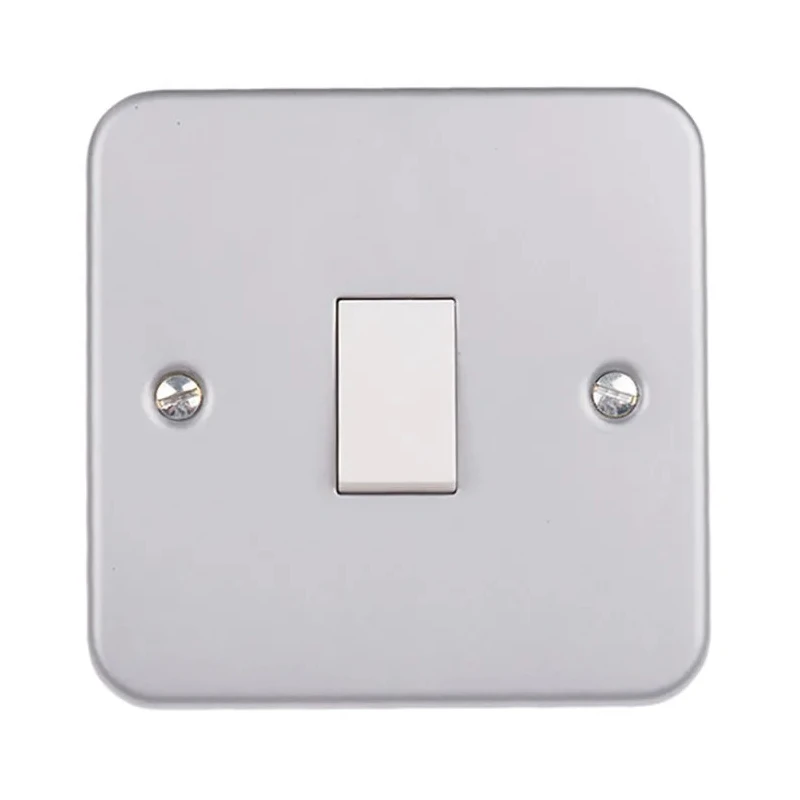 RS PRO Grey 6 A Surface Mount Metalclad Steel 2 Way Rocker Light Switch 1 Gang Matt Finish 240V 768-3523