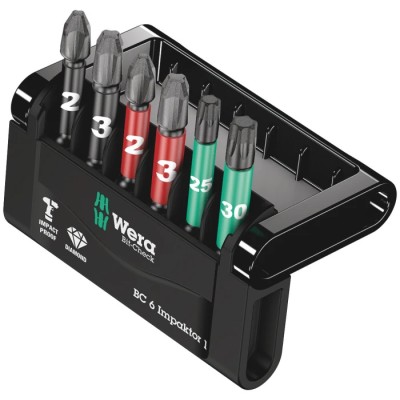 Wera Hex Impact Screwdriver Bit Set, 6 Pieces, Diamond Tipped, 50mm Length, 1/4 in Drive Size, Model 05057695001