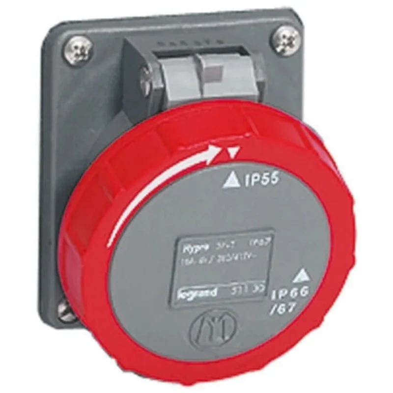 Legrand Panel Mount Industrial Socket Rated at 16A, 480V, 500 V, IP44 Red Hypra Range 