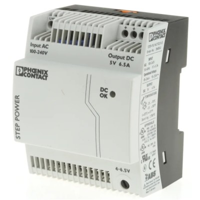 Phoenix Contact STEP POWER Switched Mode DIN Rail Power Supply 1 Phase 85-264V AC Input 5V DC, 6.5A Output, 32.5W 2868541
