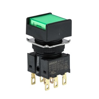Omron Illuminated Push Button Switch Panel Mount, 16 mm Cutout, DPDT, IP65, 30 V dc 250 V A165L-AGA-24D-2
