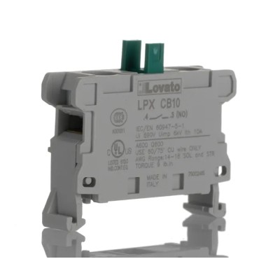 Lovato Electric Contact Block for Use with LPZ Control Stations, 1NO, 10A, 690V LPXCB10