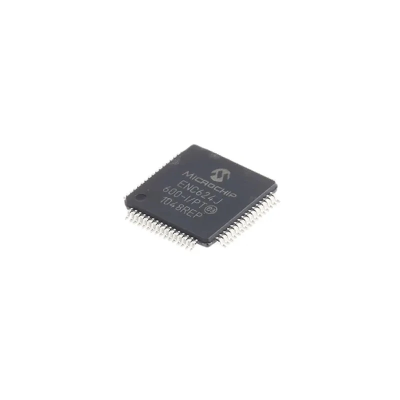 Microchip 64-Pin TQFP Controller IC 3.3 V 100 Mbps Serial-SPI Full Duplex/Half Duplex ENC624J600-I/PT