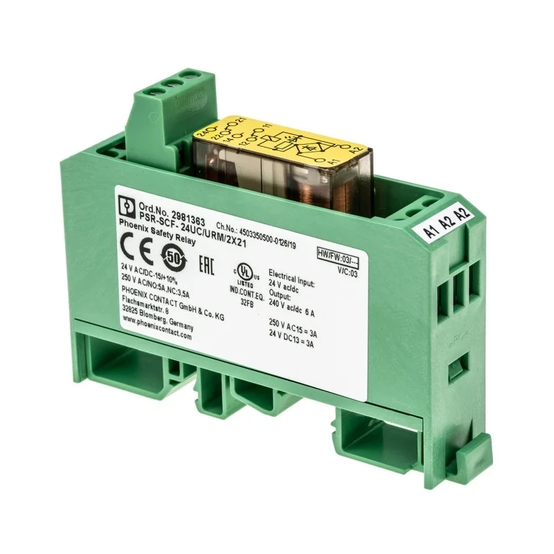 Phoenix Contact DIN Rail Force Guided Relay 24V DC Coil Voltage 2-Pole DPDT 2981363